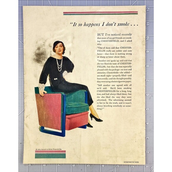 Liggett & Myers Tobacco *Noticed my Girlfriends smoke Chesterfield Print Ad 1931 - Picture 2 of 3